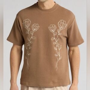 Pacsun floral decal T-shirt, brown/white, size XL